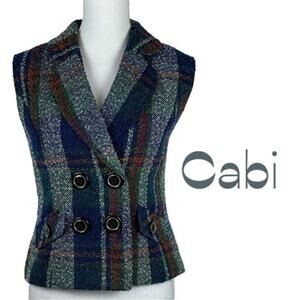 Cabi Plaid Wool Blend Tweed Dark Academia Prep Vest NWOT Size M